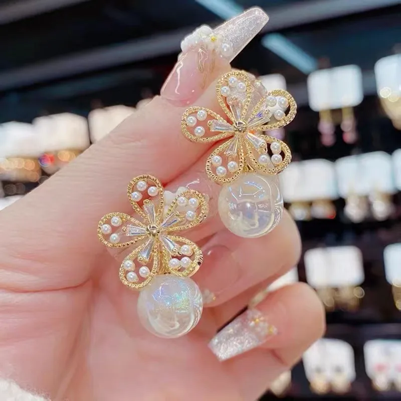 Модные жемчужные серьги-гвоздики со стразами элегантные роскошные свадебные