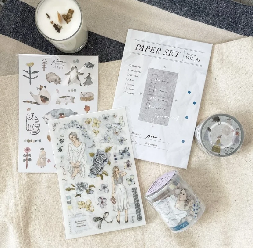 Тайваньская лента с цветами пиона/кошкой девушкой наклейки клейкие заметки