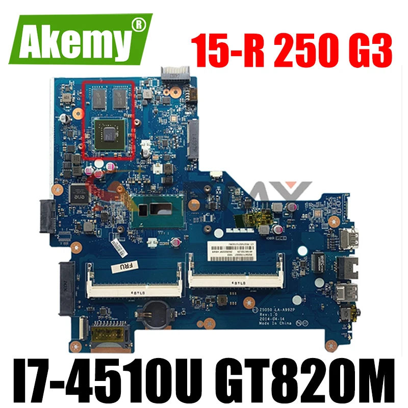 

Материнская плата для ноутбука HP Pavilion 15-R 250 G3 с процессором I7-4510U GT820M GPU ZSO50 LA-A992P 792302-501 792302-001 100%, полностью протестирована