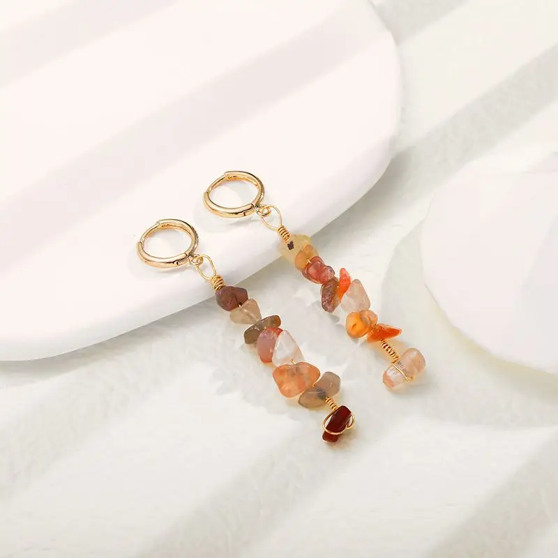 

Vintage Raw Stone Dangle Drop Earrings Metal Women's Earrings Jewelry Party Gift
