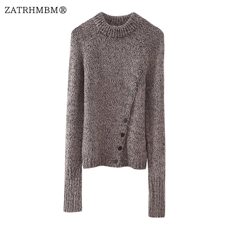

ZATRHMBM 2023 осенний модный вязаный свитер на пуговицах с украшением, винтажный уличный Женский пуловер с длинными рукавами, шикарные топы
