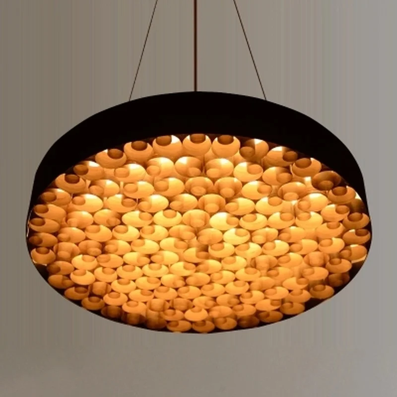 

Деревянная круглая Светодиодная лампа в скандинавском стиле, подвесная светильник ПА для столовой, фойе