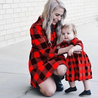 christmas plaid mother daughter family dress women girls autumn long sleeve midi dresses family matching outfits family clothes