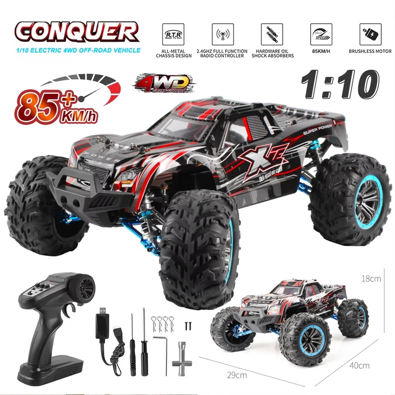 Фото F21A 2.4G 1:10 85 км/ч Высокоскоростной 4WD радиоуправляемый автомобиль со светодиодным внедорожным пультом дистанционного управления Drift Monster Truck для взрослых и детей, игрушки №1