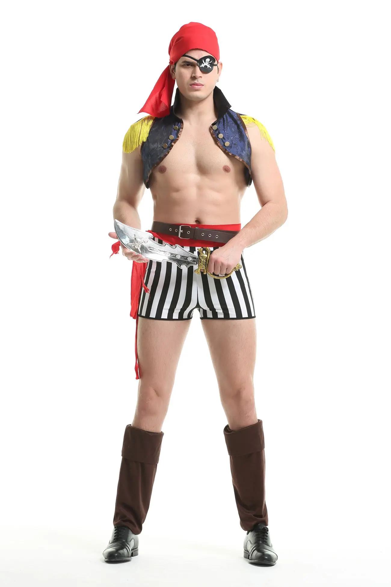 

Halloween Adult Men Horror Pirate Fancy Costume Stage Performance Sexy Summer Caribbean Captain Cosplay Clubwear