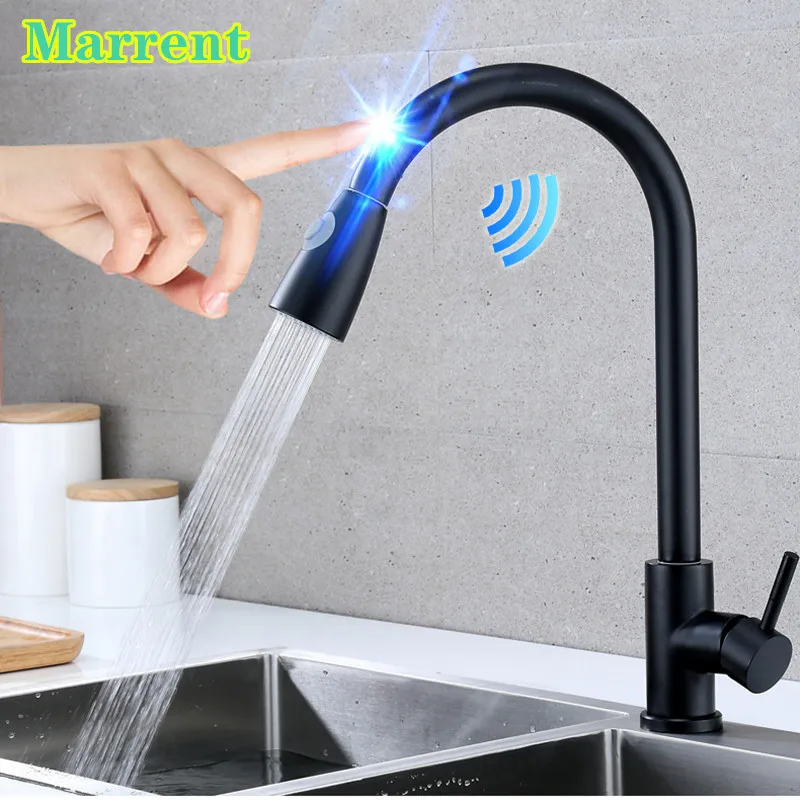 

Matte Black Sensor Kitchen Faucet 304 Stainless Steel Pull Out Kitchen Mixer Tap Sensitive Smart Touch Kitchen Mixer Faucets