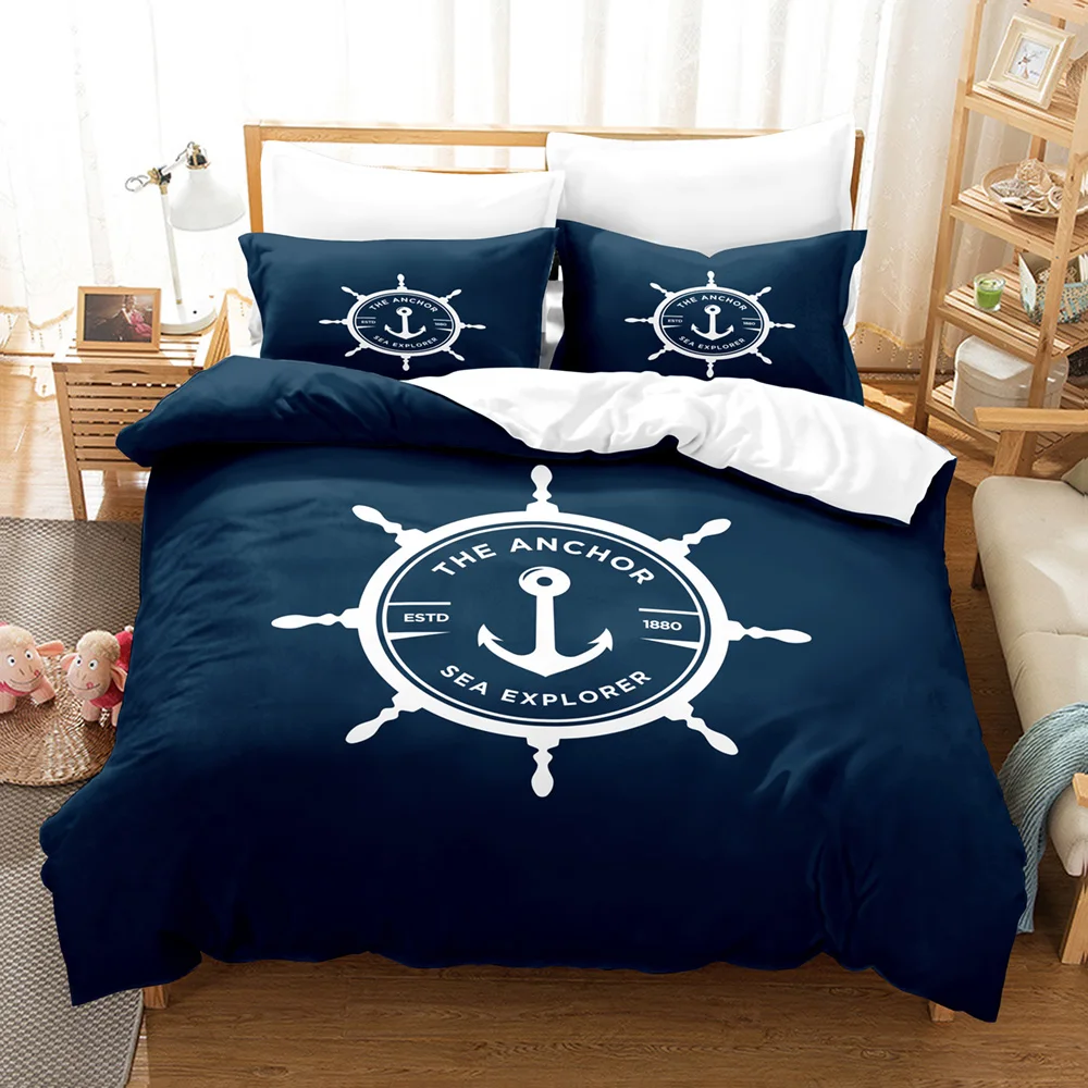 

2022 New Ultra Soft Bedding Set 2/3pcs Queen/King 140x210 Size Marine Anchor Series Polyester Quilt Cover For Kids Home Decor