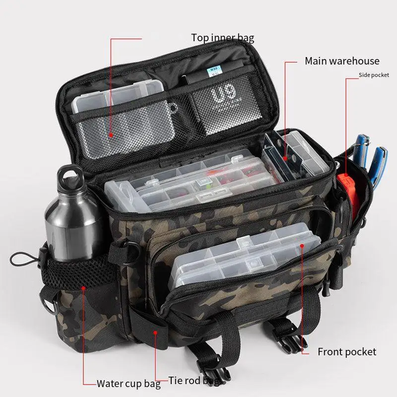 Outdoor Waterproof Fishing Bag Cross Body Sling Fishing Tackle Backpack with Rod Holder Box Storage Military Compact Lure Bag enlarge