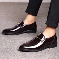 luxury brand patent leather fashion men business dress loafers pointy black shoes oxford breathable formal wedding shoes