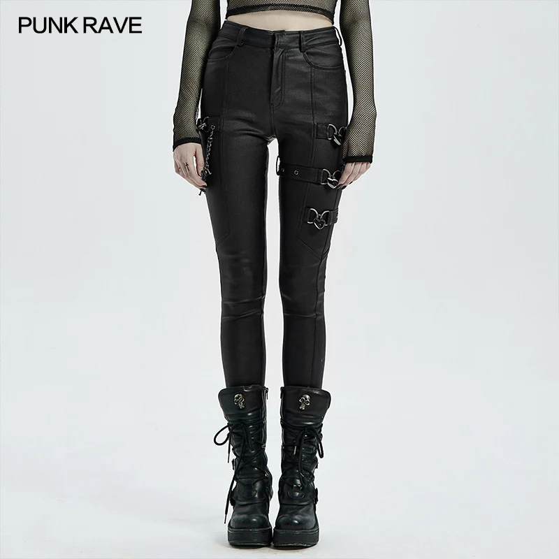 PUNK RAVE Women's Punk Sexy Rebellious Tights Trousers Fashion Rebellious Pencil Pants Love Locks Decorated Spring/Autumn