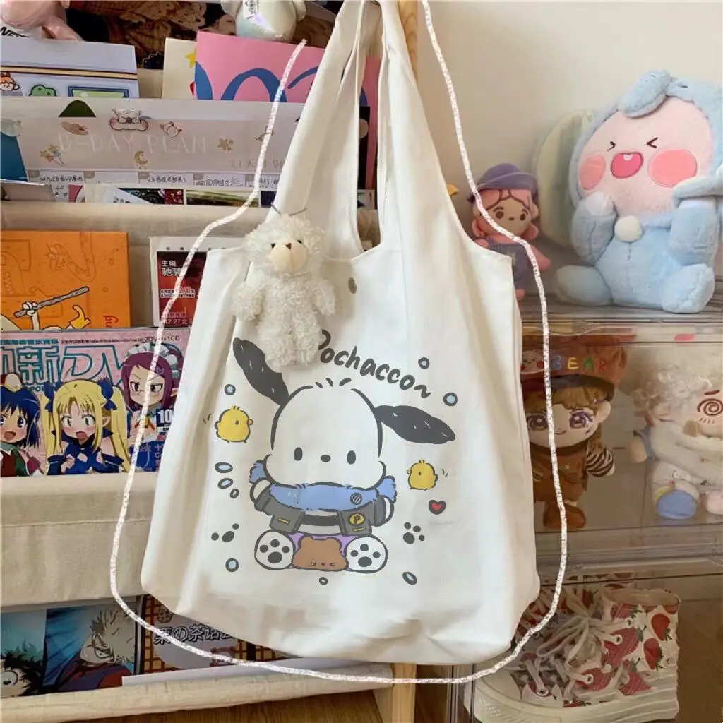 

Kawaii Sanrio Bag Girl 2022 New Cute Girl Shoulder Bag Small Fresh Student Class Handbag University Student Canvas Bag Gift