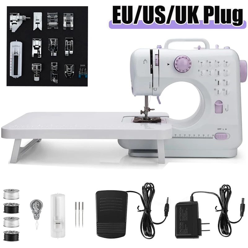 

Portable Sewing Machine Mini Electric Household Crafting Mending Overlock 12 Stitches with Presser Foot Pedal