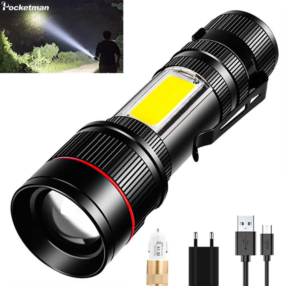

Powerful T6 LED Flashlight USB Rechargeable 3 Switch Modes Flashlights Waterproof Zoom Torch for Camping Hiking Emergency