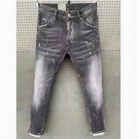 dsquared2 fashion trendy mens hole spray paint micro elastic jeans slim fit casual motorcycle punk pants clothing 063