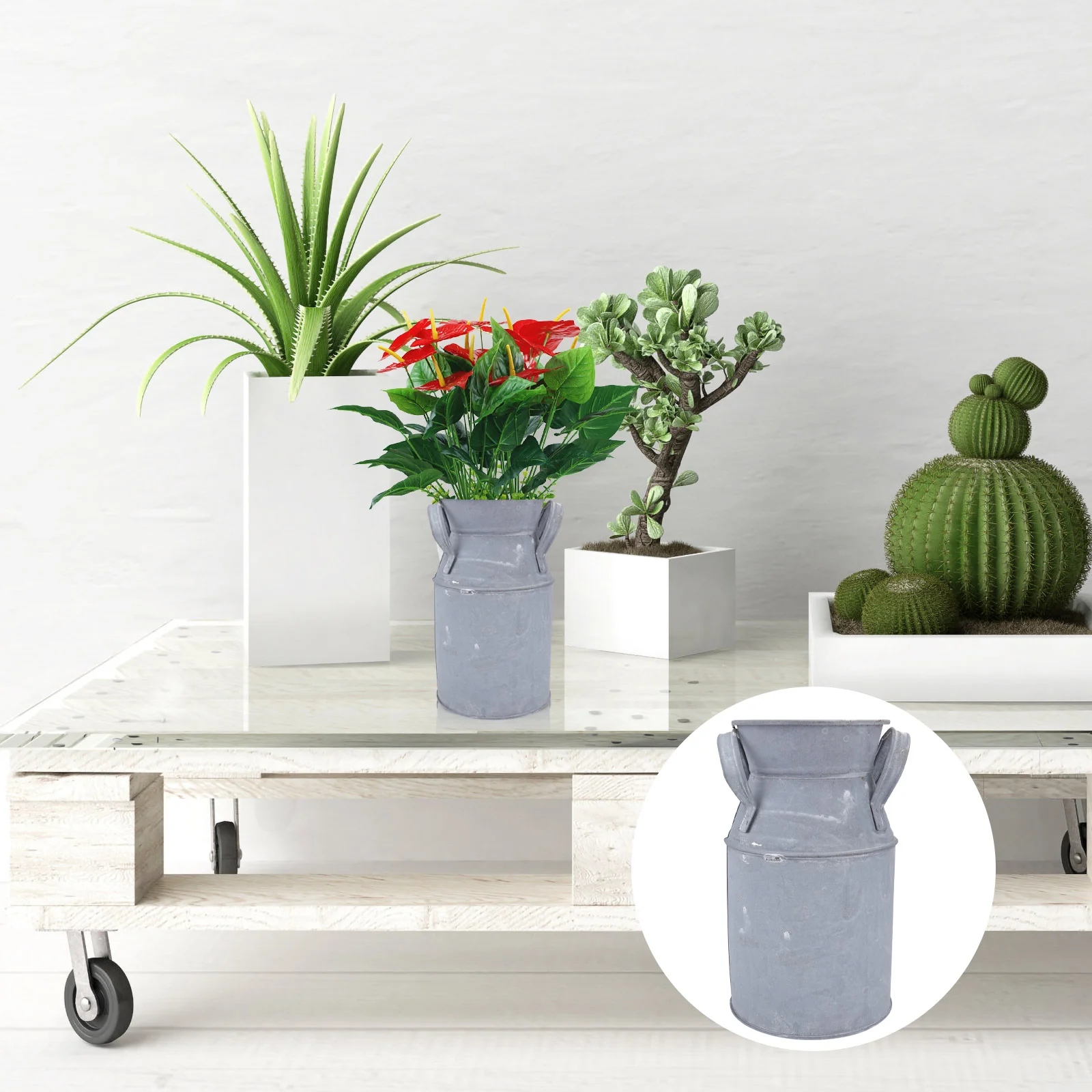 

Flower Vase Bucket Metal Can Rustic Shabby Galvanized Pot Jug Country French Farmhouse Chic Vintage Planter Tin Retro Iron