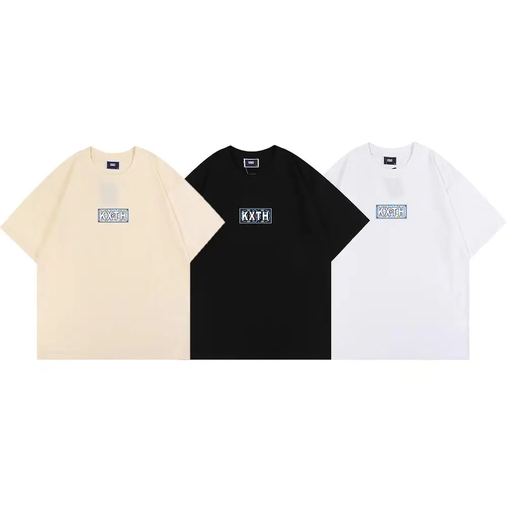 

New Summer Loose KITH Men's and Women's T-shirts Classic Square framed logo KITH Top T-shirt Moroccan cashew flower Totem print