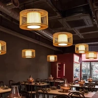 bamboo rattan weaving chandeliers tea room living hanging lights home decor restaurant pendant lights fixtures