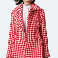 temperament commuter ladies style houndstooth texture long sleeved jacket for fallwinter 2021 slim and thin double breasted top