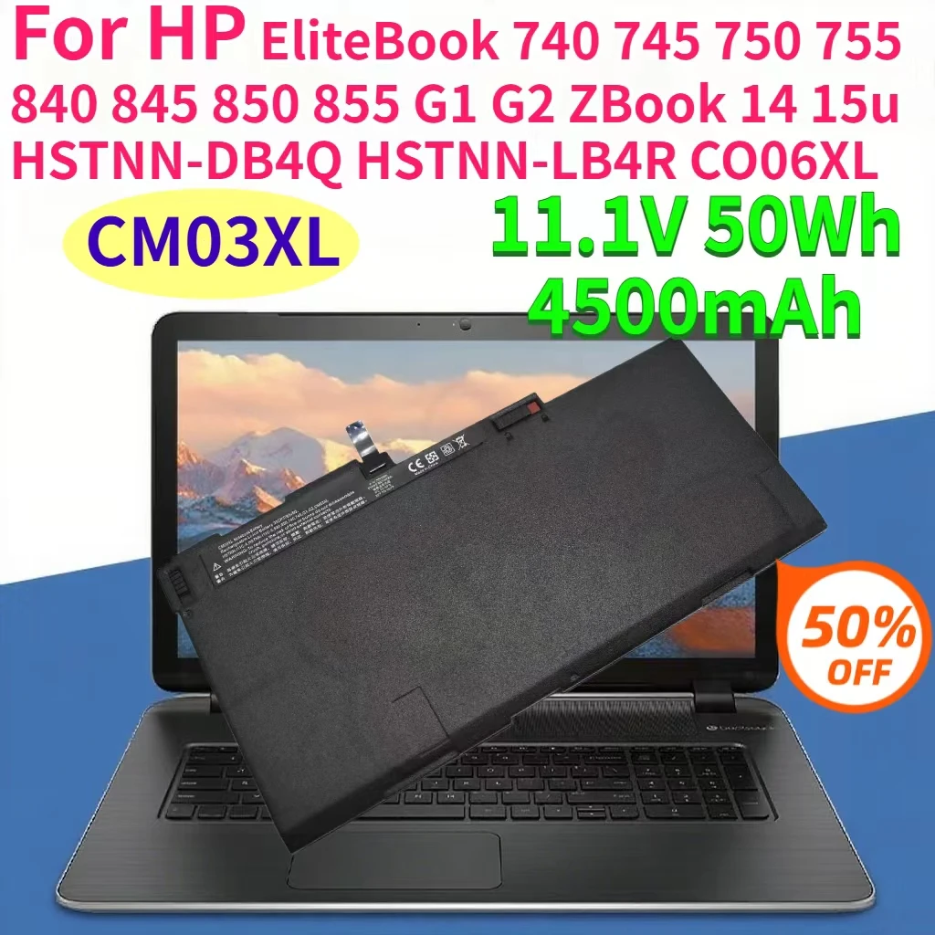 Фото Аккумулятор для ноутбуков HP EliteBook 740 745 750 755 840 845 850 855 G1 G2 ZBook 14 15u, CM03XL 11.1V 50Wh, HSTNN-DB4Q, HSTNN-LB4R №1
