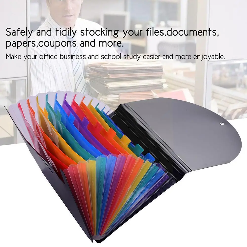 

A4 Rainbow Color 12-layer Folder With Lid Expandable Organ Pocket File Organizer Office Waterproof Stand Bag Document Folde S3b5