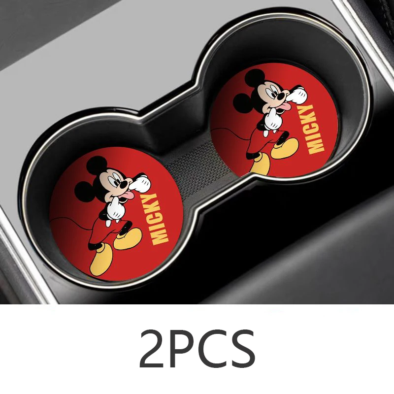 

2 шт., автомобильная подставка с Микки Маусом Disney, авто слот для чашки с водой, противоскользящий коврик, держатель для чашки в стиле аниме, универсальные аксессуары для украшения интерьера