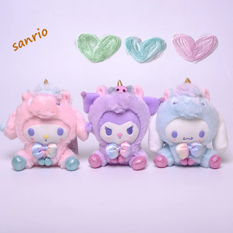 

Kawai Sanrio анимационное изображение Kuromi Mymelody Cinnamorol 13 см короткий плюшевый заполненный мини модный брелок для ключей Мягкая кукла сумка кулон и...