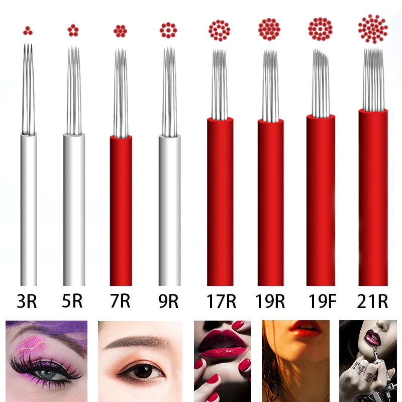 

Sdotter 50pcs Microblading Needles Fog Eyeborw Permanent Makeup Blade Shading Round R3 R5 R7 R9 R21 Tattoo Needle for tattoo man