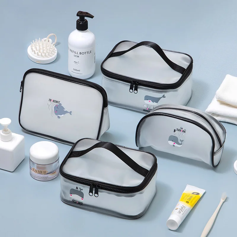

PVC Women Travel Cosmetic Bag Cartoon Whale Clear Zipper Black Makeup Pencil Case Female Toiletry Organizer Box Wash Beauty Kits