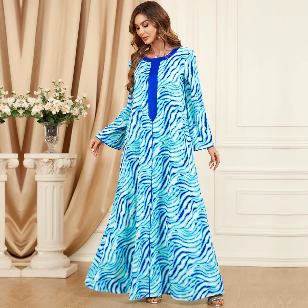 African Dresses for Women Summer Elegant African Women O-neck Long Sleeve Plus Size Long Dress Muslim Abaya African Clothes