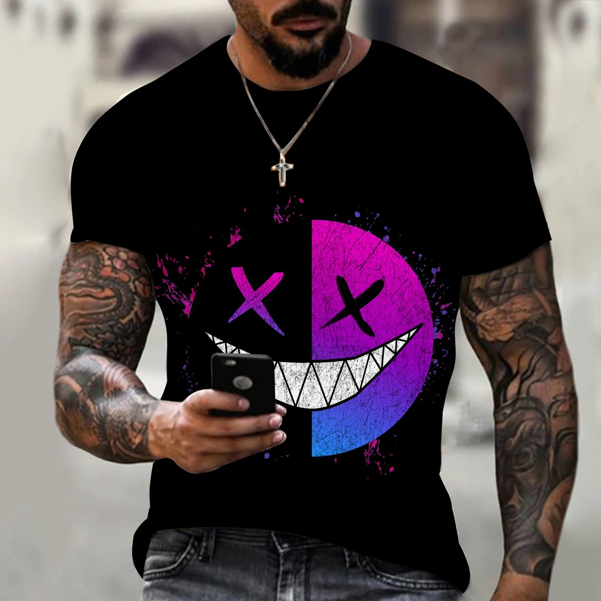 

Men's Round Neck T-Shirt Summer Smiley Casual 3D Print Harajuku T-Shirt