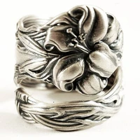 creative vintage lily flower winding ring for women spoon shape wedding party rings jewelry gift
