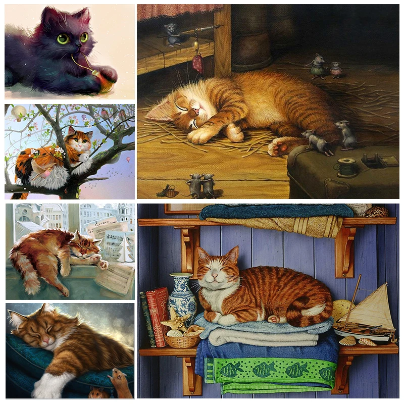 

YOUQU DIY5d Diamond Painting Animal Full Circle Resin Mosaic Lazy Cat Diamond Embroidery Picture Home Decoration Exquisite Gifts