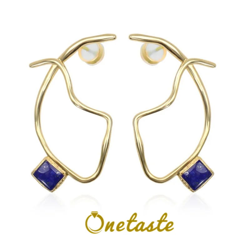 

Серьги женские с абстрактным геометрическим рисунком, простые серьги с золотым и серебряным покрытием, с ляпис-Лазуритом, минимализм, P165