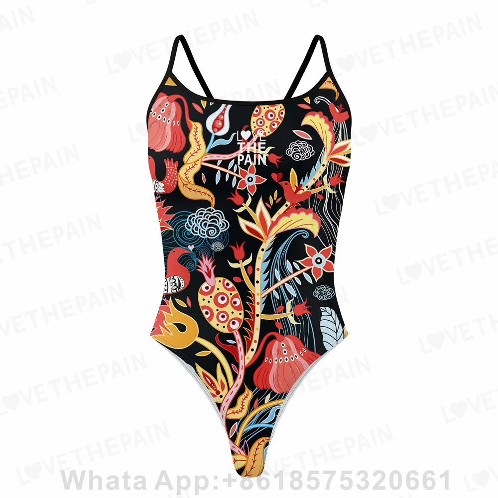 

Love The Pain Summer Ladies One Piece Sexy Swimsuit Professional Athletic Competition Training Swimwear Quick Dry Sport Swimsuit