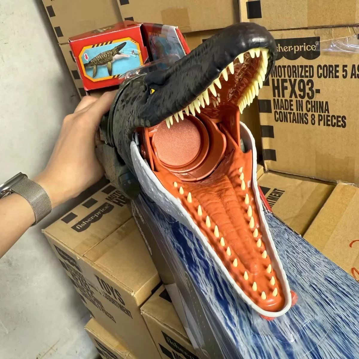 Фото Подлинная модель динозавра Mattel Jurassic World 4, отродный фильм, такой же предмет, подвижная забавная игрушка Bite'n Blast Mosasaurus, коллекционный подарок №3