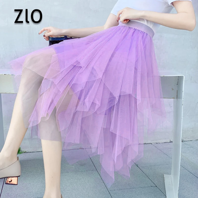 Женская ассиметричная юбка из тюля повседневная длинная Плиссированная