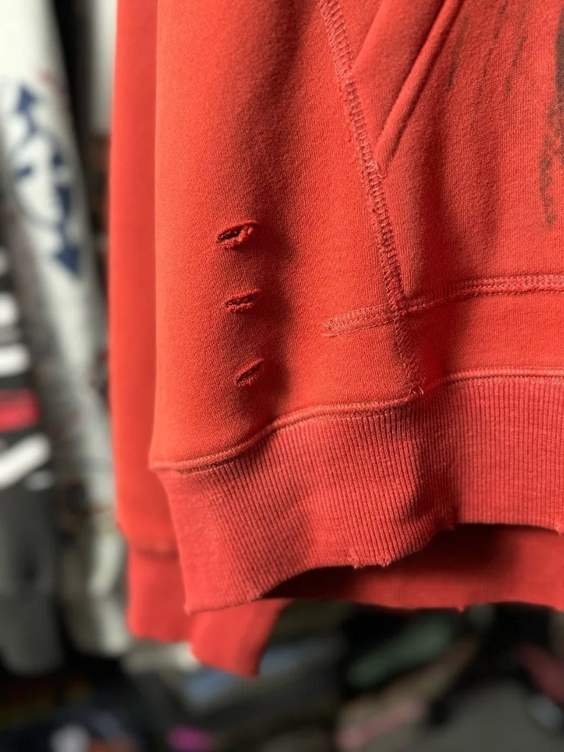 2024ss потертые красные толстовки Saint Michael для мужчин и женщин 1:1 лучшее качество