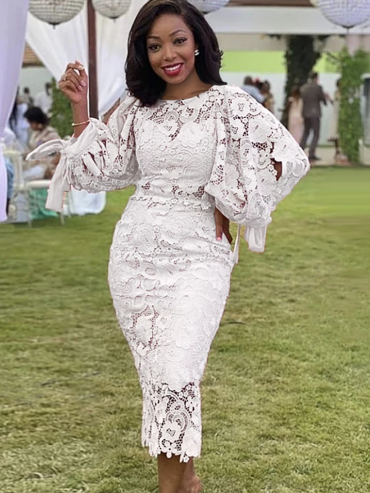 Женское кружевное платье-карандаш средней длины с рукавом-фонариком - купить по