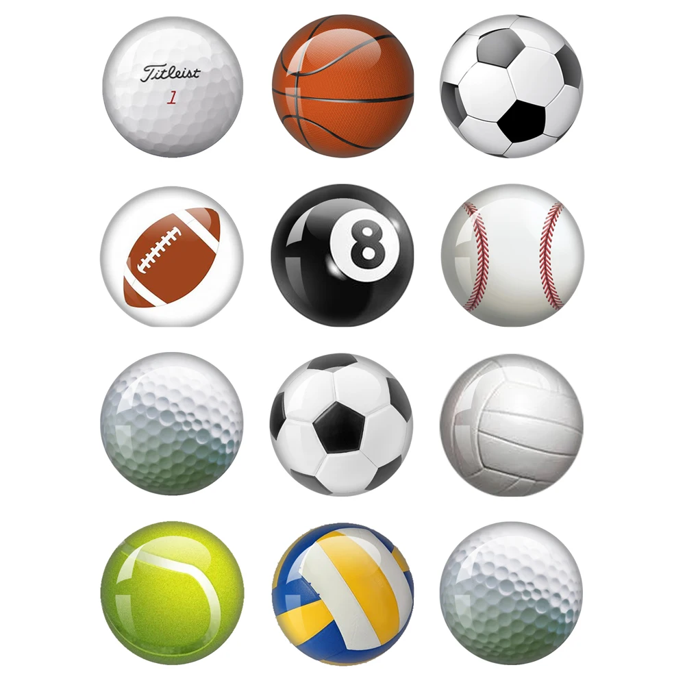 

Love Sports Basketball Football Baseball Soccer 12pcs 12mm/18mm/20mm/25mm Round Photo Glass Cabochon Flat Back Making Findings