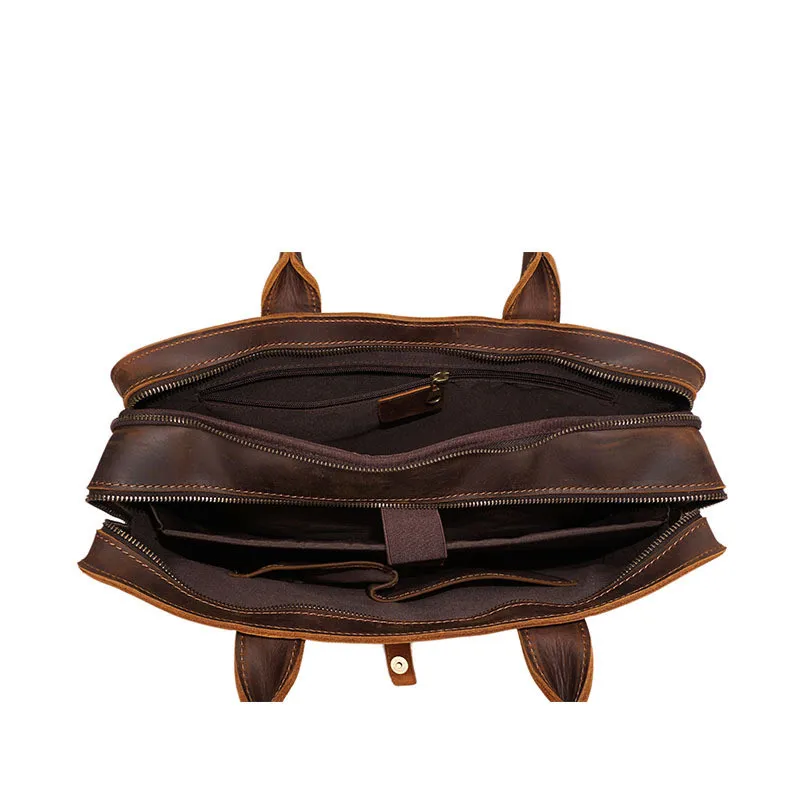 Retro fashion high quality Crazy Horse leather men's portable briefcase designer work business laptop shoulder messenger bag