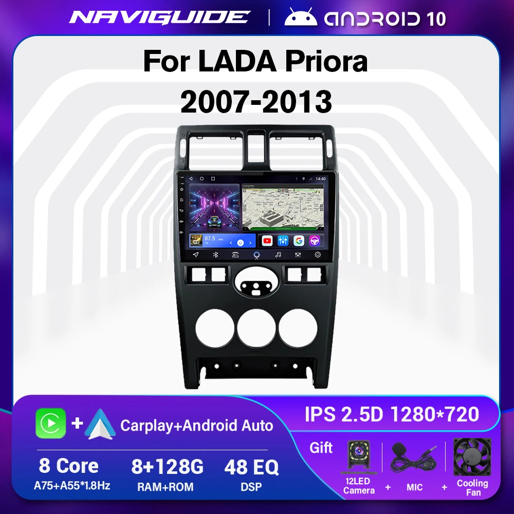 

Автомобильный радиоприемник IDE Android 10 8G + 128G для LADA Priora 2007-2013 2DIN автомобильный стерео навигатор GPS 4G Carplay DSP охлаждающий вентилятор WIFI