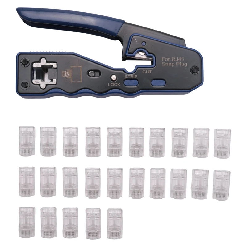 

Ethernet RJ45 Pass Through Crimping Tool Bundle With CAT6 RJ45 Pass Through Ethernet 50U Modular Plug 25 Pack