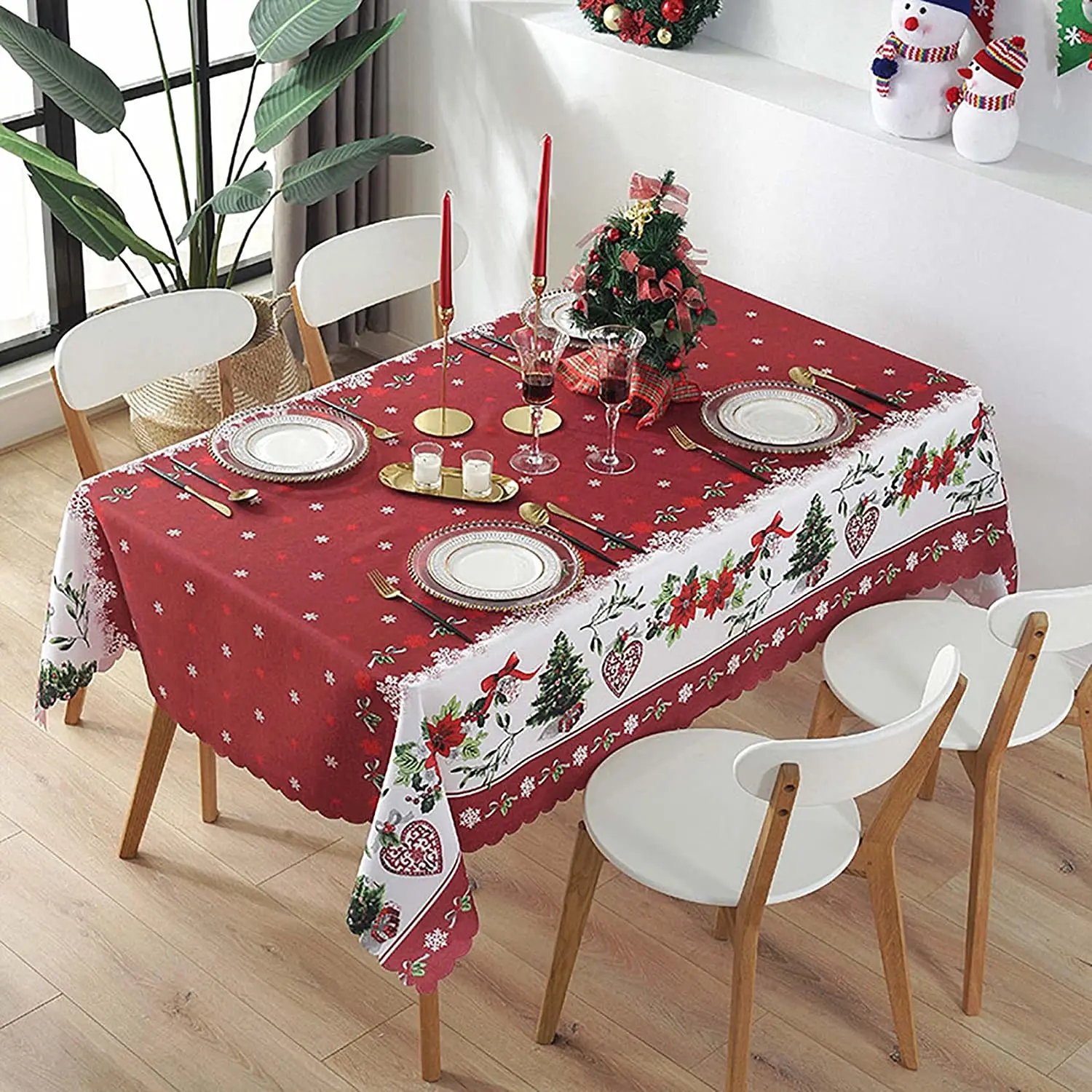 

Christmas Tablecloth,Waterproof Table Cloth, Christmas Tree Rectangle Tables,Table Cove r for Xmas Decor Picnic Party Outdoor