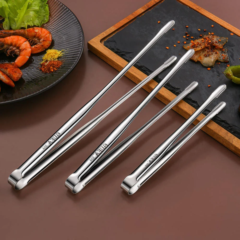 

New Stainless Steel Grill BBQ Food Tongs Anti Heat Bread Clip Pastry Clamp Barbecue Tools Kitchen Gadgets Cooking Accessories