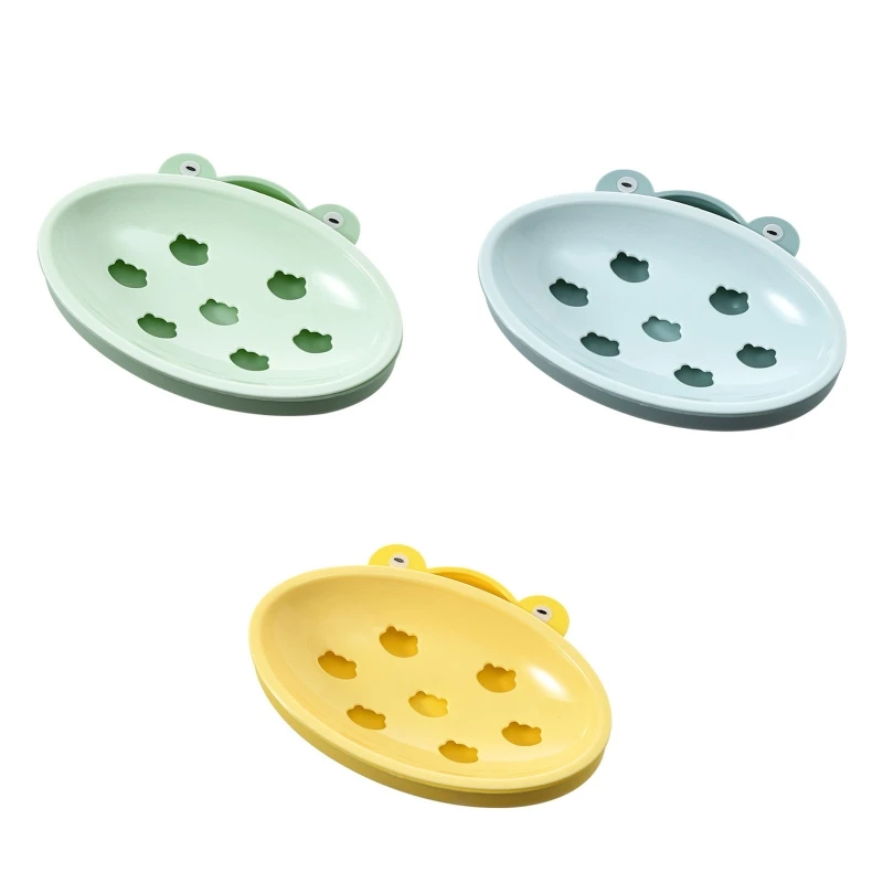 

Cartoon Frog Soap Box with Hollow Draining Holes Detachable Tray Soaps Holder