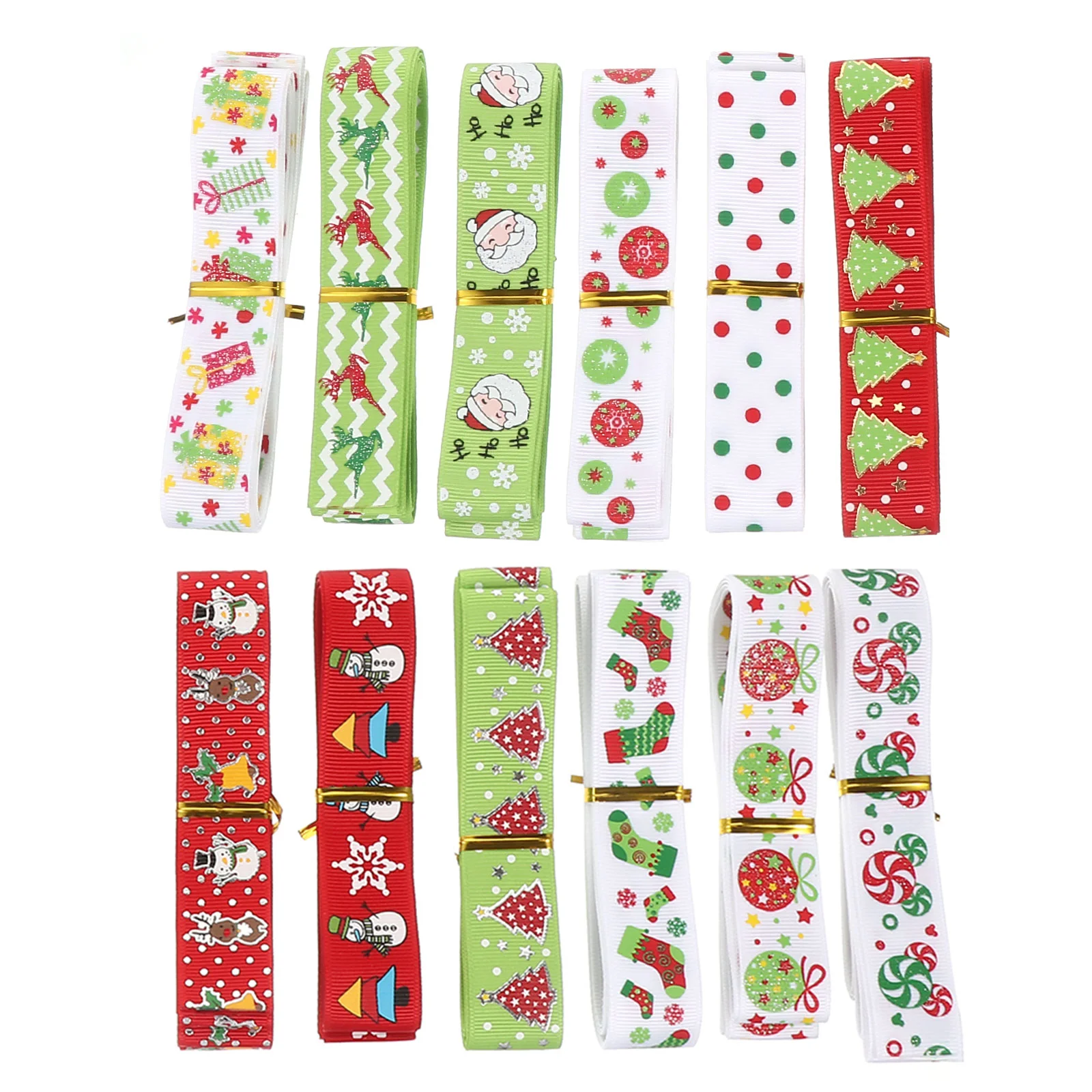 

Ribbon Christmas Grosgrain Satin Holiday Printed Wreath Bows Glitter Polyester