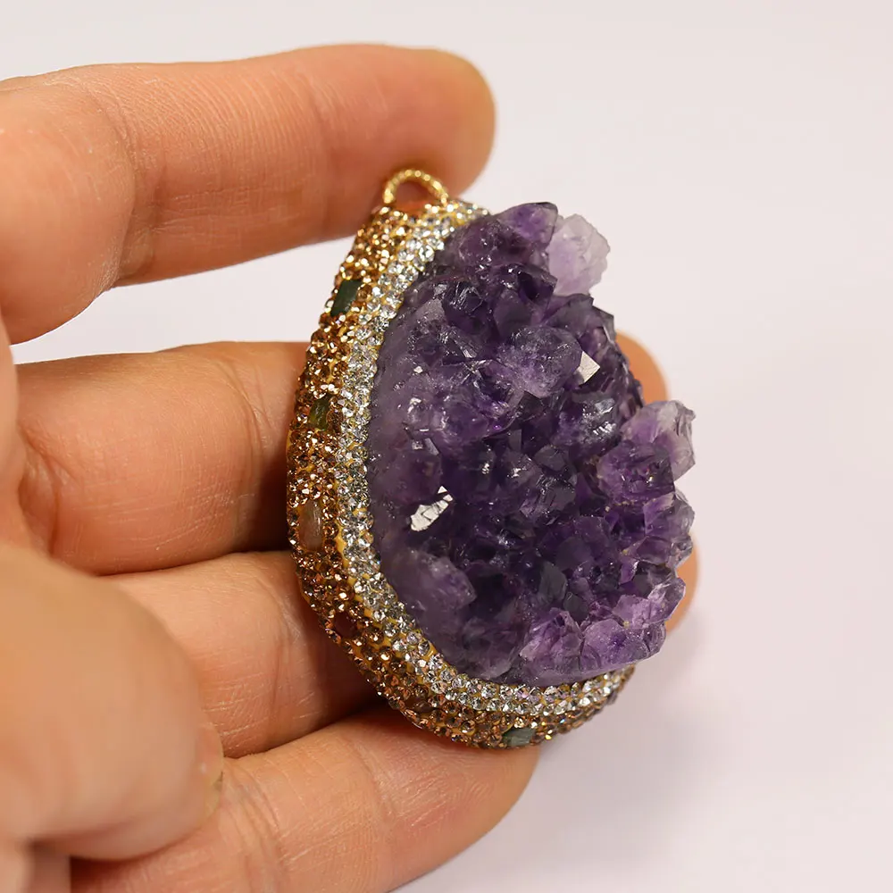 APDGG Natural Purple Amethyst Quartz Cluster Crystal Tourmaline Paved Freeform Shape Charms Necklace Pendant Jewelry Making DIY