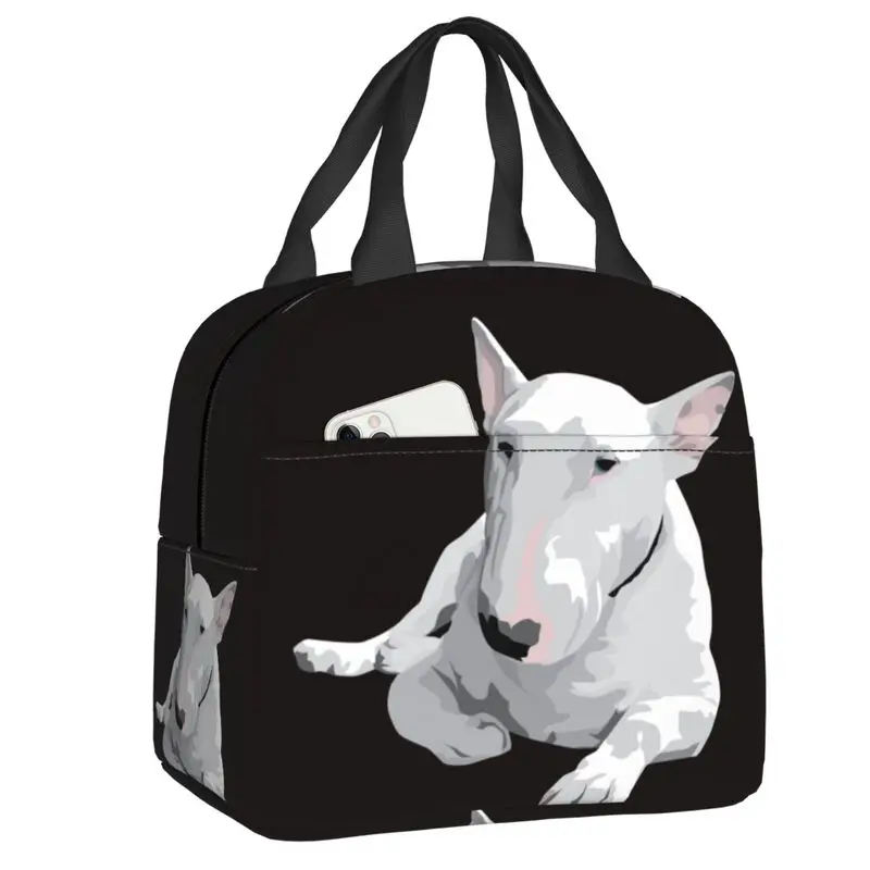 

Custom English Bull Terrier Dog Lunch Bag Men Women Warm Cooler Insulated Lunch Box for Kids School