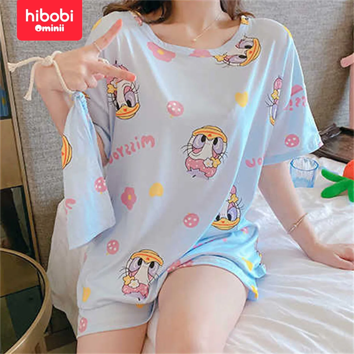 Hibobi Женское Летнее Мини-платье Свободного Стиля С Милым Рисунком Короткими