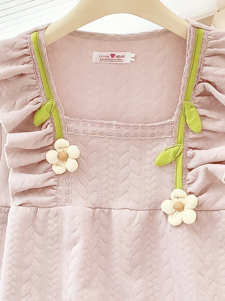 Sandwich Air Cotton Pullover Nightdress Pajamas Autumn and Winter Women 2024 New Thickened Warm Princess Sle Drawstring Top...